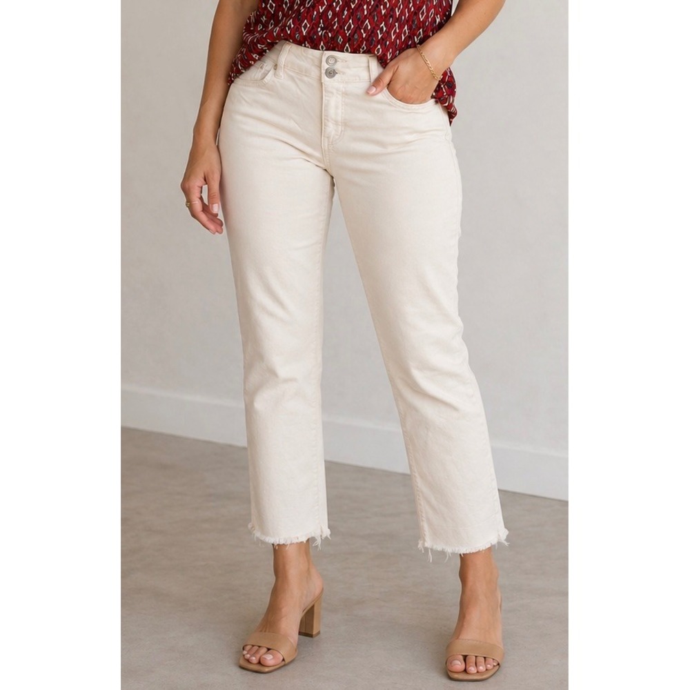 White Denim Pants Womens 11 Cropped Raw Hem Stretch Jeans